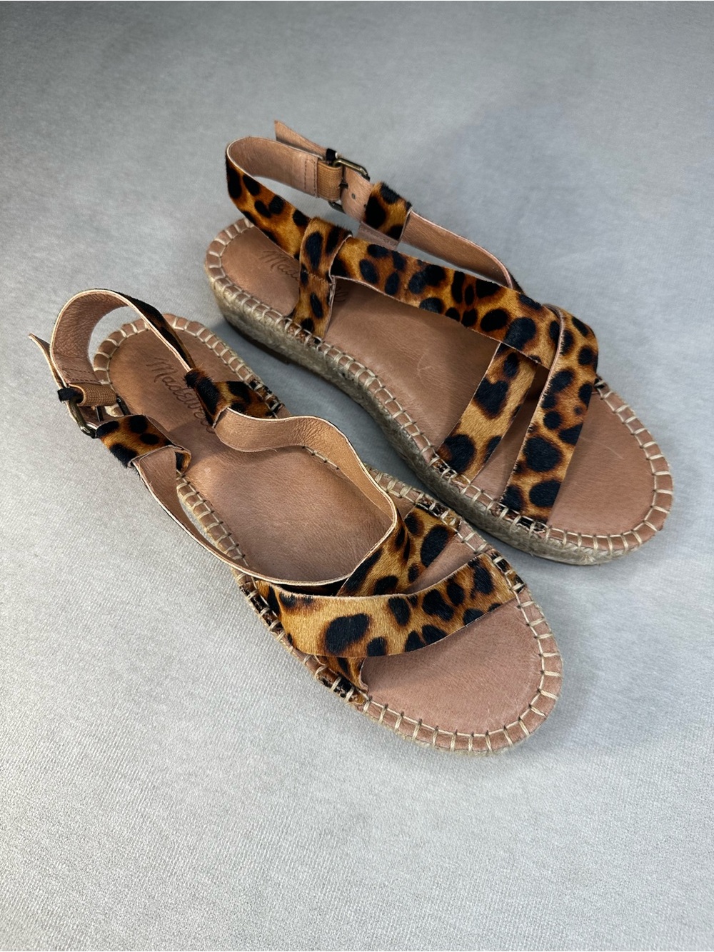 MADEWELL Leopard Print Cross-Strap Espadrille Sandals - Brown